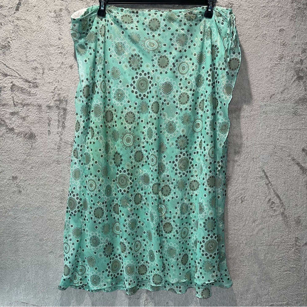 Cato Sheer Turquoise Gold Maxi Flowy Geometric Pattern Wrap Skirt Size 26/28W